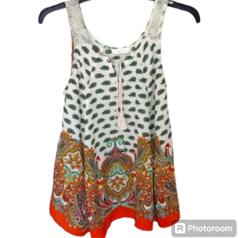 MINE Paisley Tank Top Size Small Green White Orange